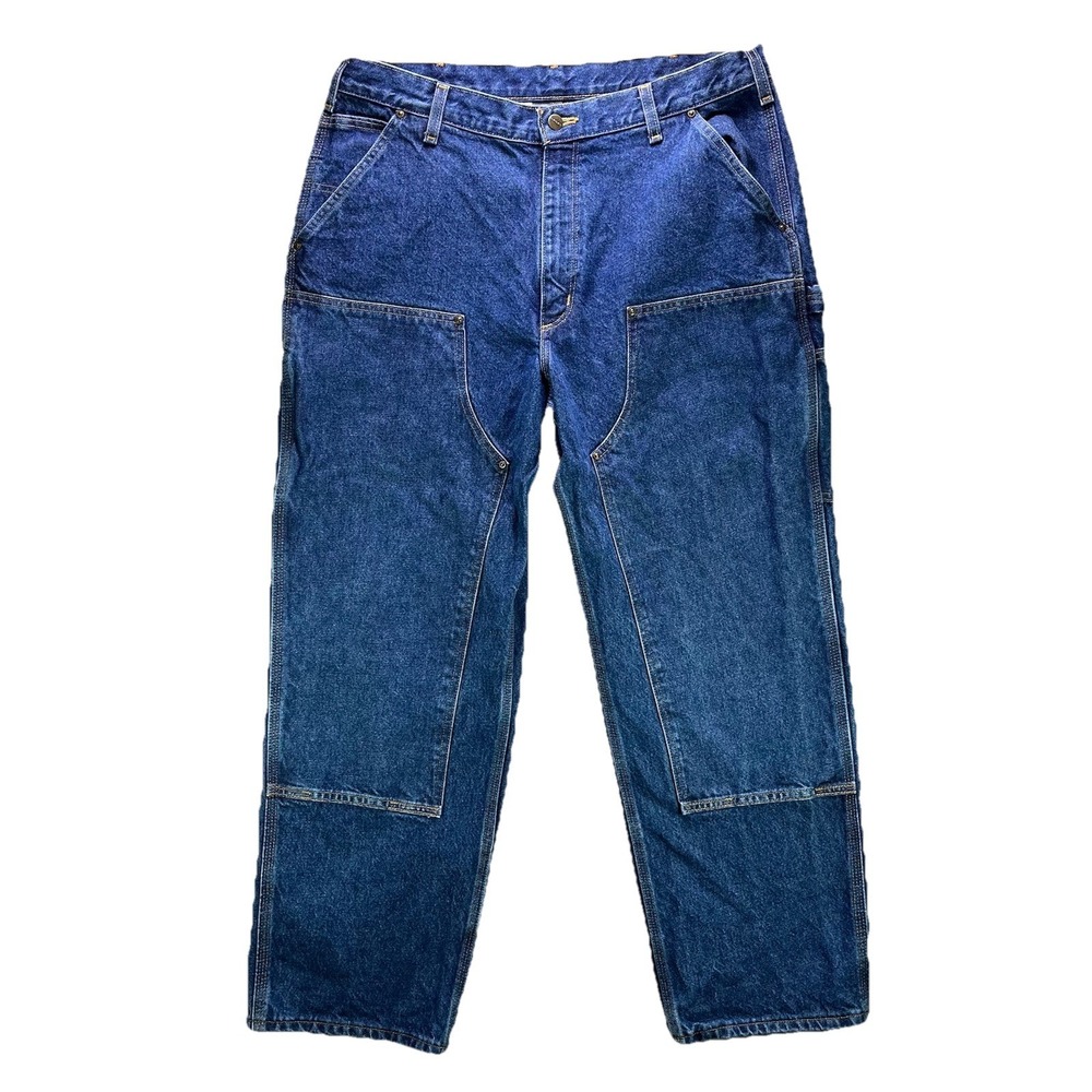 Carhartt Double Knee Carpenter Jeans Mens 38x30 Blue Loose Original Fit B73-DST